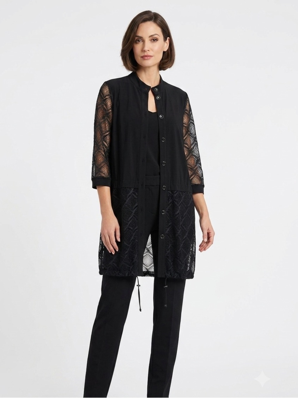 Michael Tyler Black Button-Up Tunic Top or Lightweight Jacket with Mesh Size XL